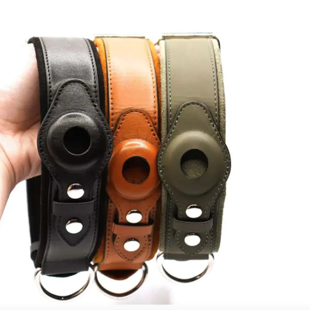 Leather Dog Collar with Location Tracker holder